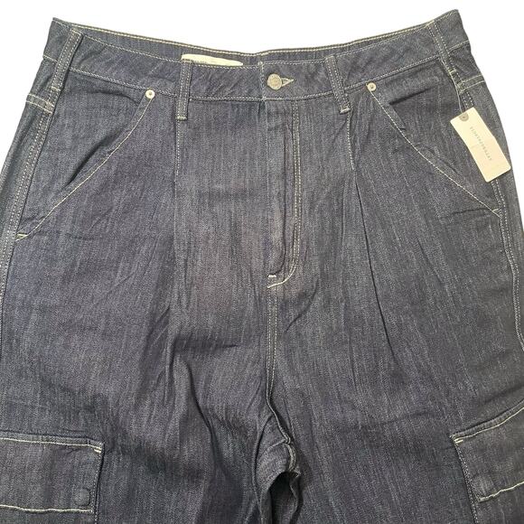 NEW Anthropologie Pilcro Low Slung Relaxed Fit Cargo Jean Blue Oversized Size 32 - Picture 3 of 15